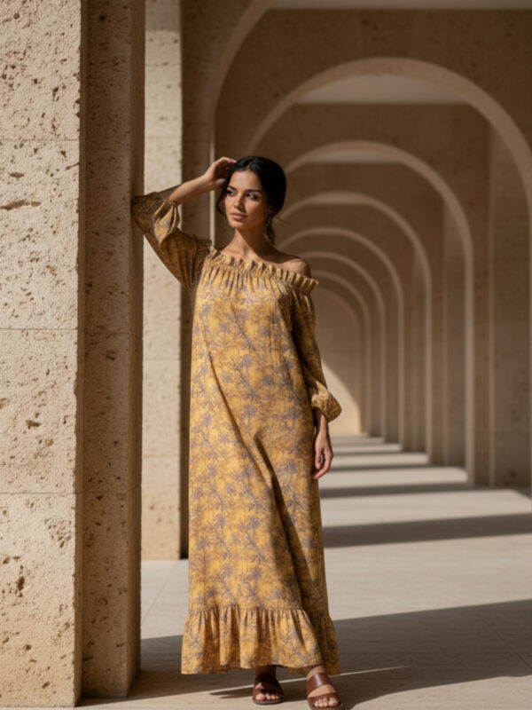 Elisabeth Golden Palm Kjole