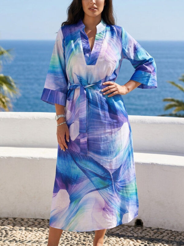 Kaftan Kjole Blå Sommer